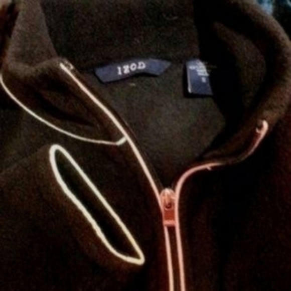 Izod black fleece zip-up jacket mint coral piping - Picture 2 of 6